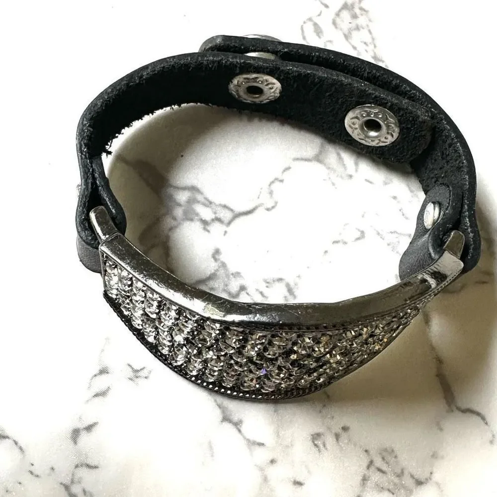 Yik Fung black leather rhinestone bracelet
